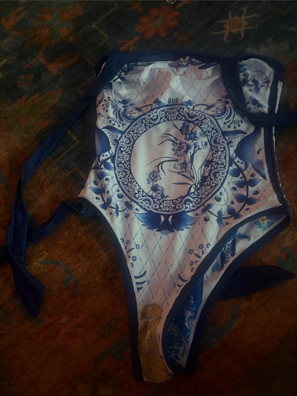 Navy & White Floral Medallion One-Piece Swimsuit reversible